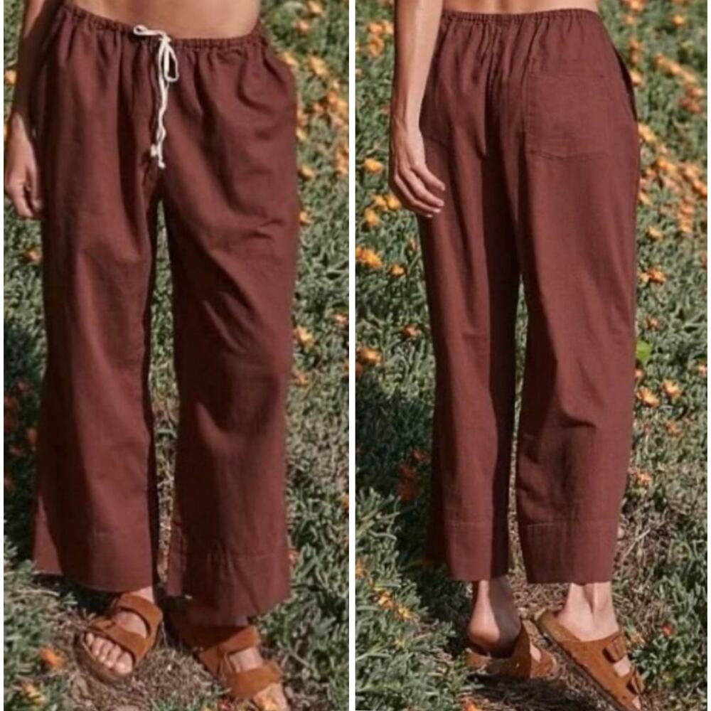 Free People Livin’ In It Cotton/Linen Wide Leg Pants In Chocolate
